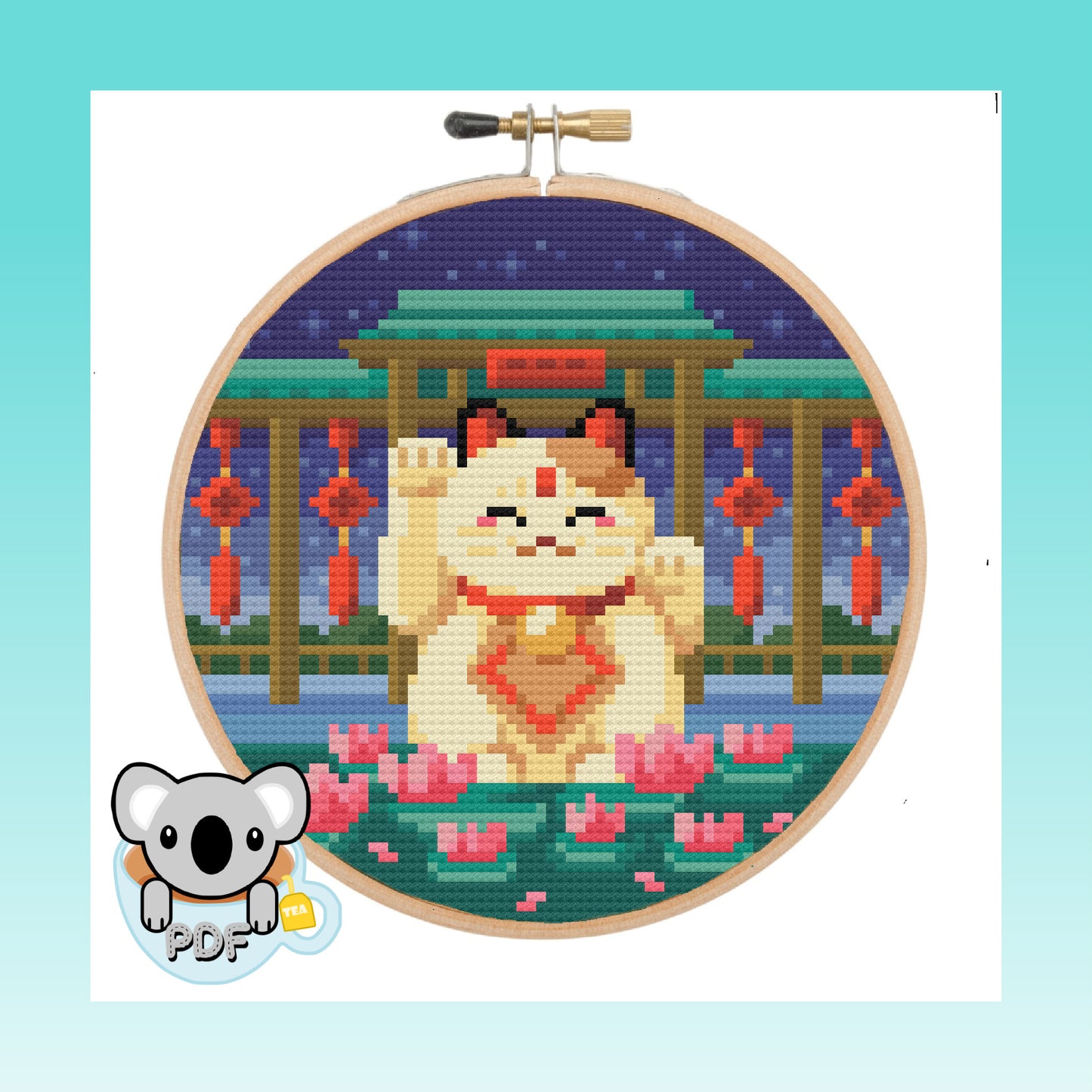 Maneki Neko Lucky Cat - Japan Collection - Cross Stitch Pattern PDF Download