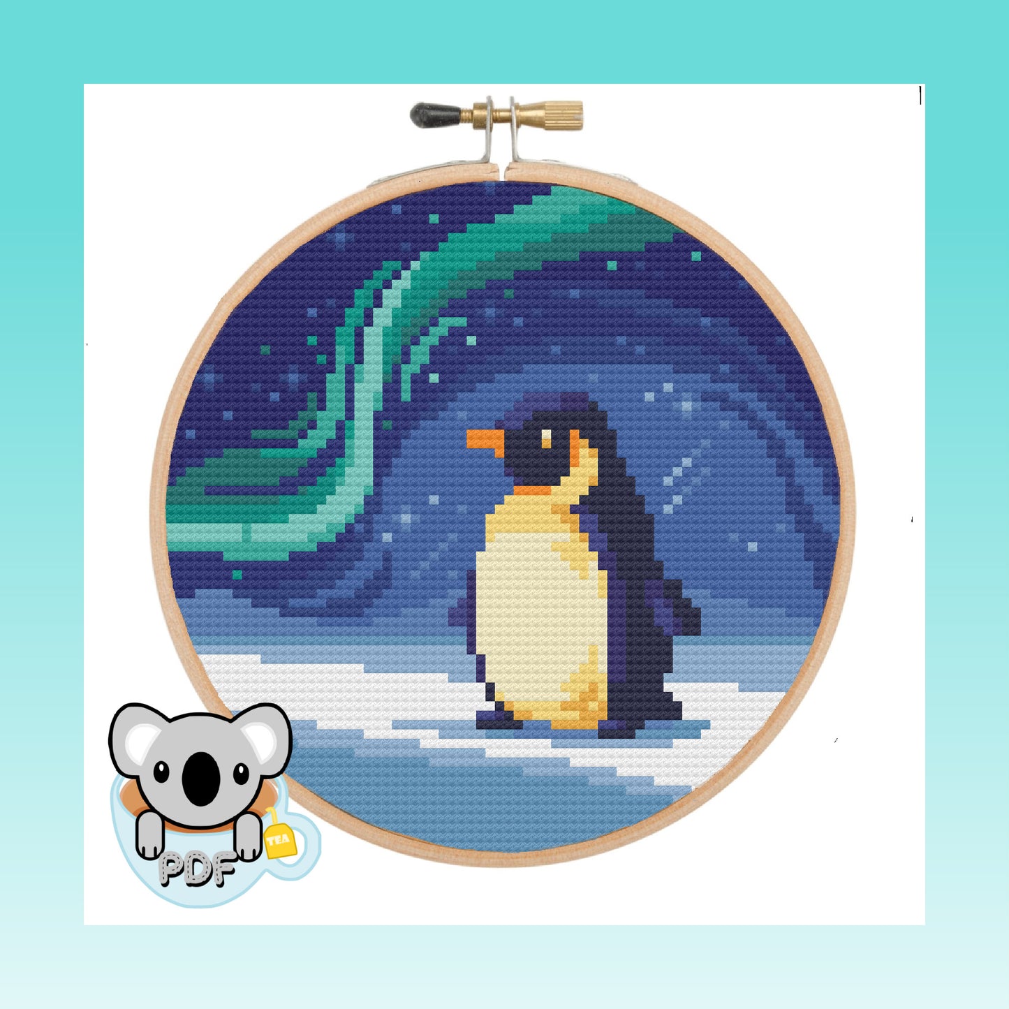 Northern Lights Penguin - Wildlife Collection - Cross Stitch Pattern PDF Download