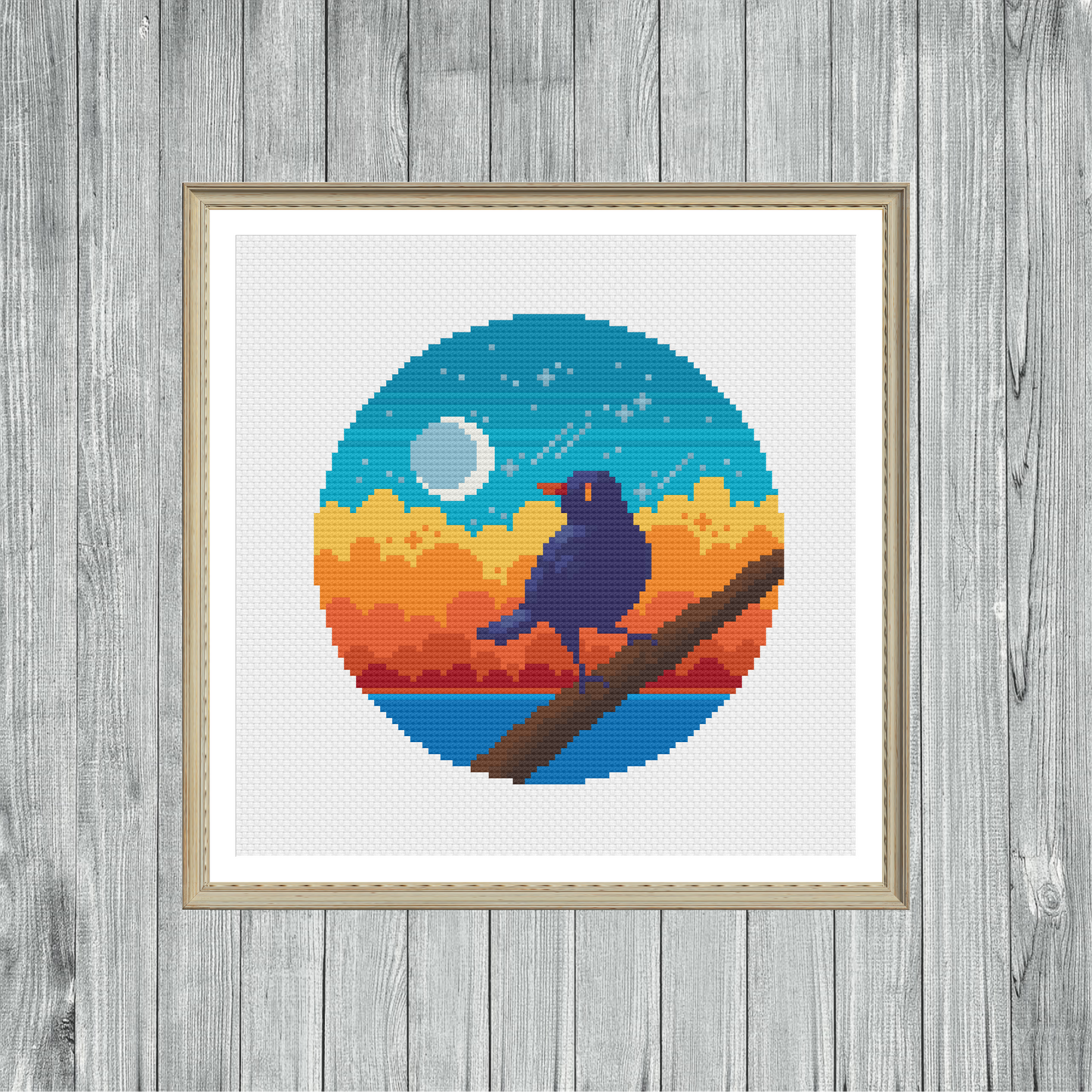 Blue Bird Sunset - Bird Collection - Cross Stitch Pattern PDF Download