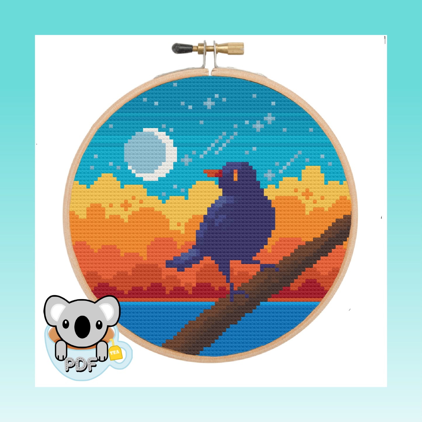 Blue Bird Sunset - Bird Collection - Cross Stitch Pattern PDF Download