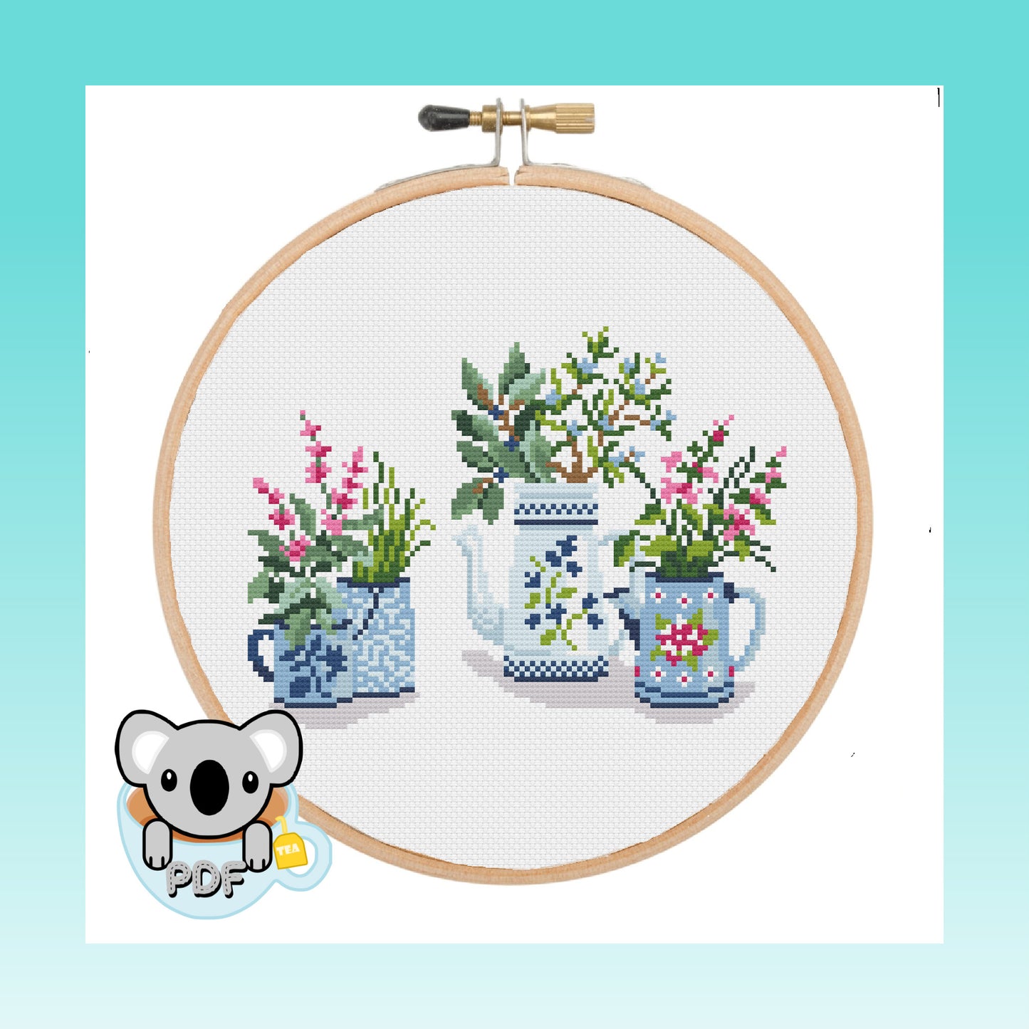 Watering Can Flowers - Flowers & Plants Collection - Cross Stitch Pattern PDF Download