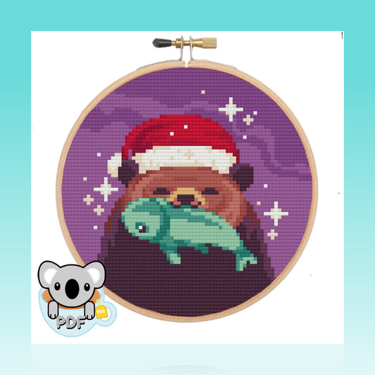 Fishing Christmas Bear - Bear Collection - Cross Stitch Pattern PDF Download