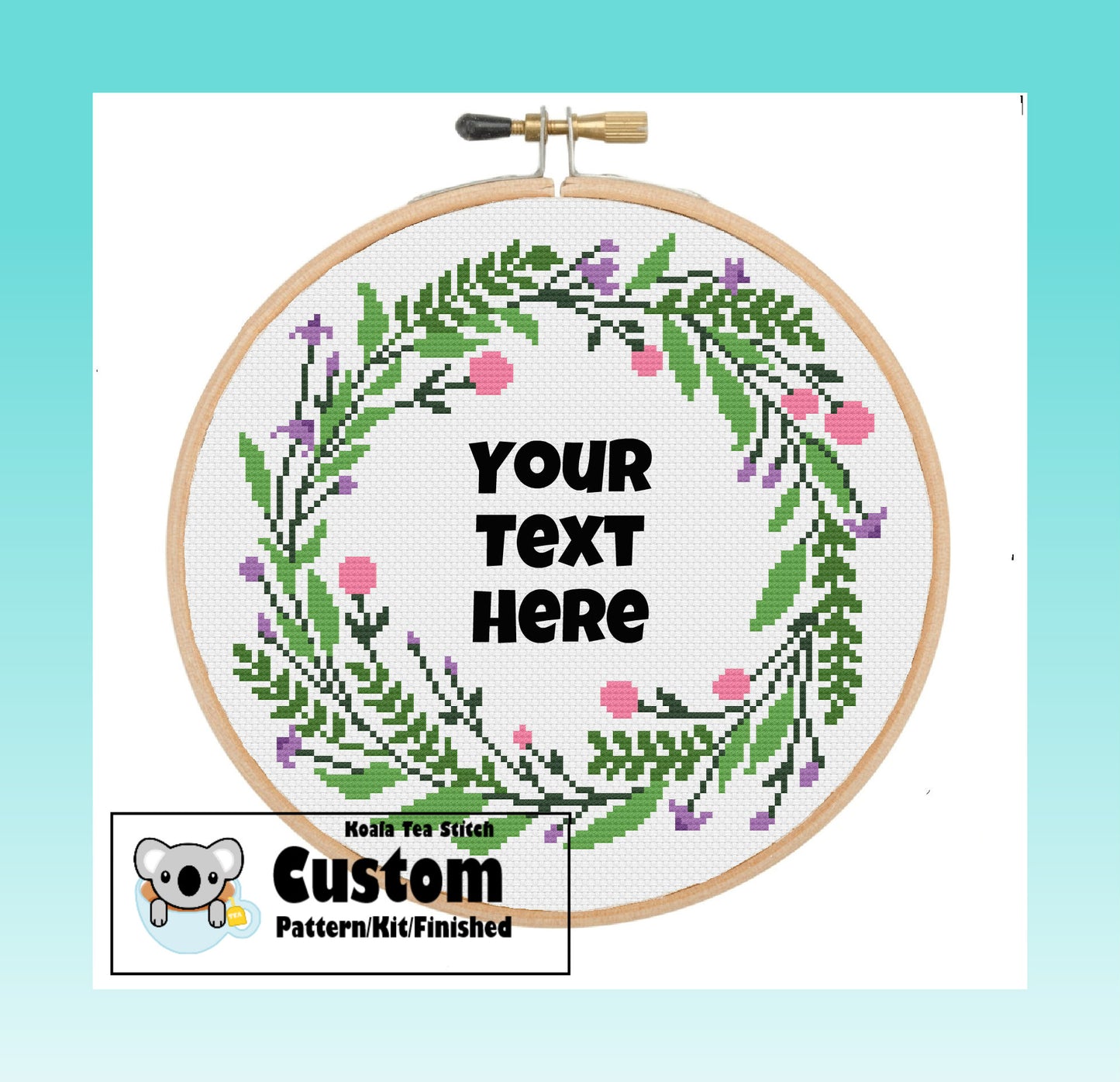 Wreath 1 - Custom - Made to Order Cross Stitch Pattern/Kit/Finished