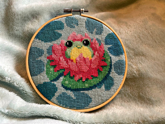 Lilypad Frog - Wildlife Collection - Finished Cross Stitch