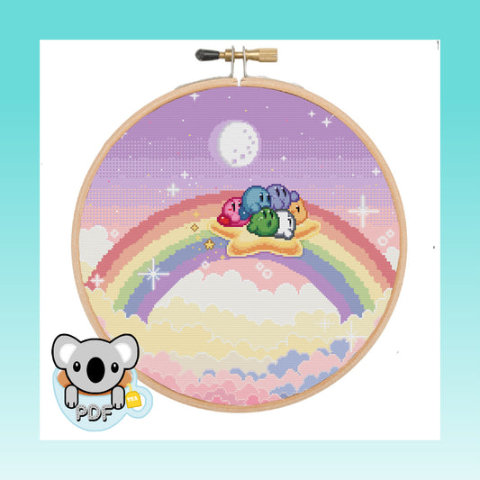 Pastel Rainbow - Kirby - Cross Stitch Pattern PDF Download