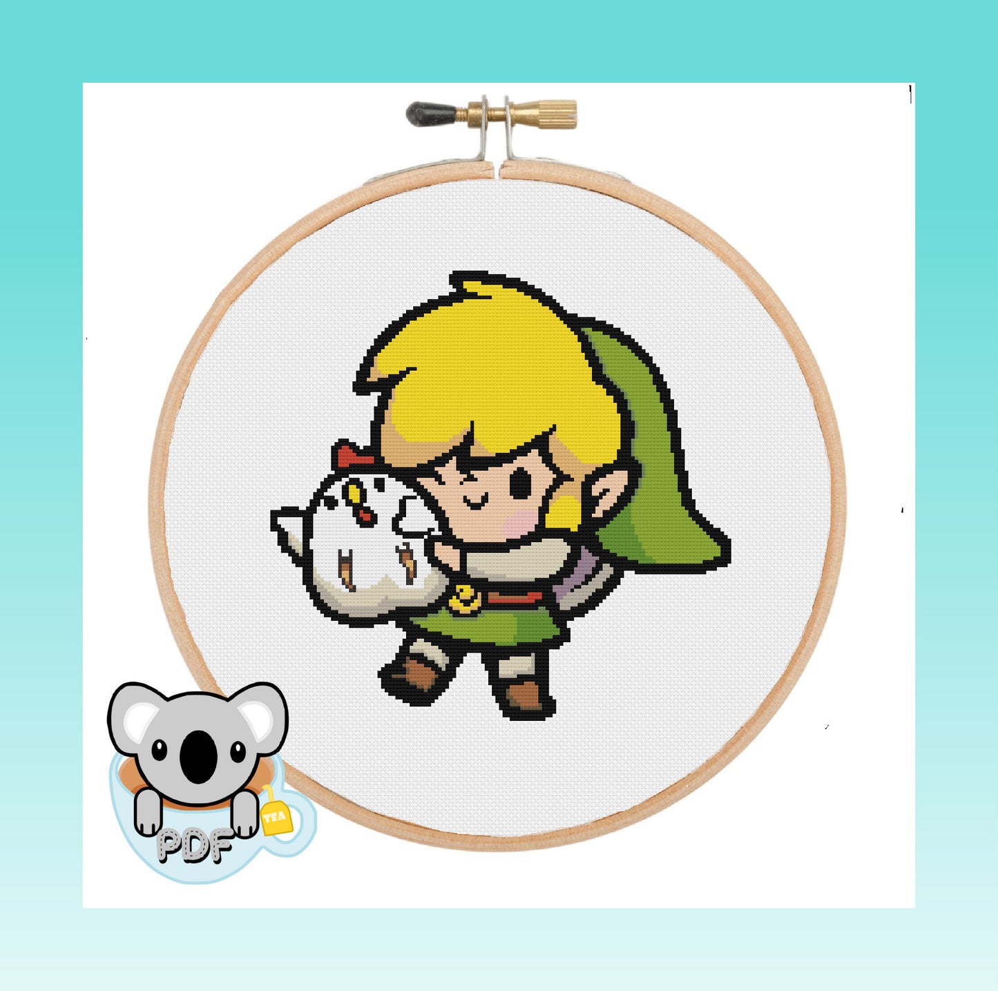 Link With Cuccoo - Legend of Zelda - Cross Stitch Pattern PDF Download