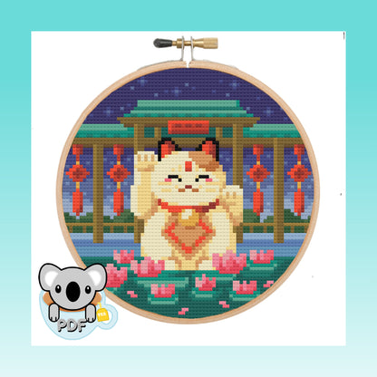 Maneki Neko Lucky Cat - Japan Collection - Cross Stitch Pattern PDF Download