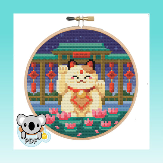 Maneki Neko Lucky Cat - Japan Collection - Cross Stitch Pattern PDF Download