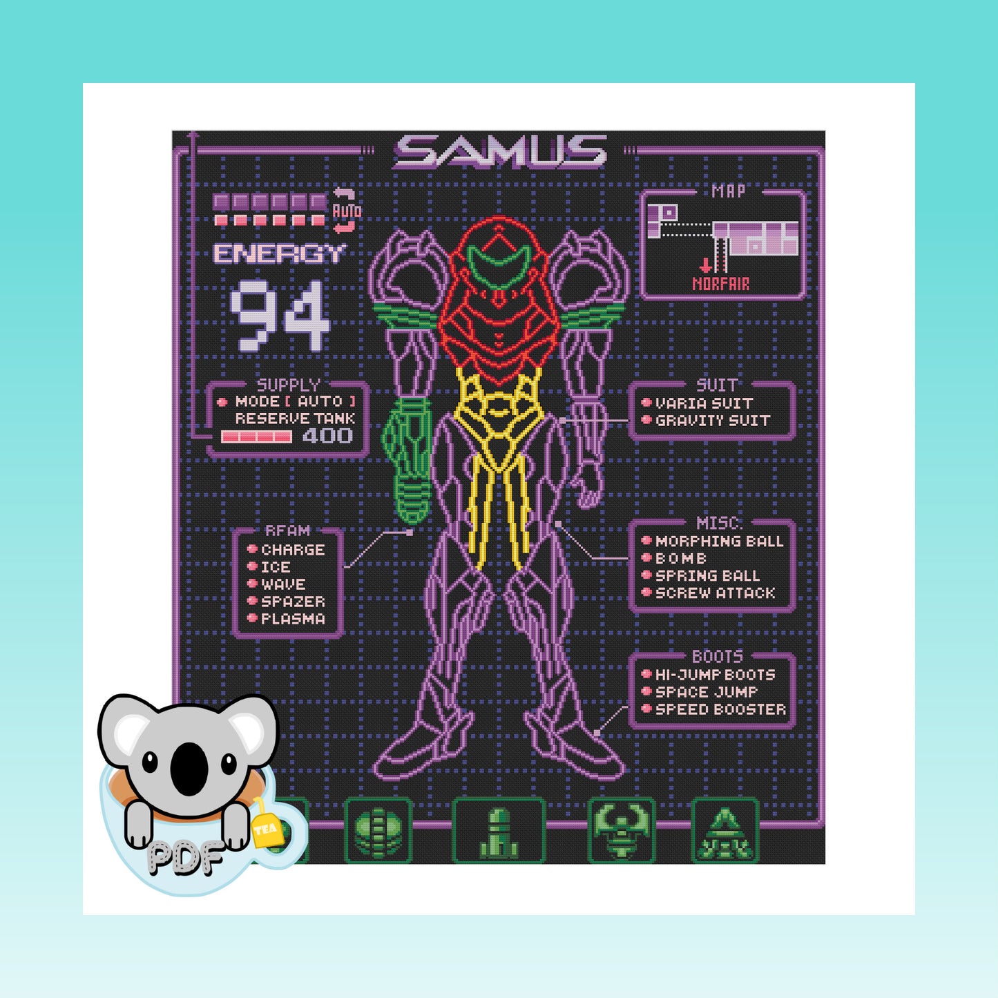 Samus Status - Metroid - Cross Stitch Pattern PDF Download