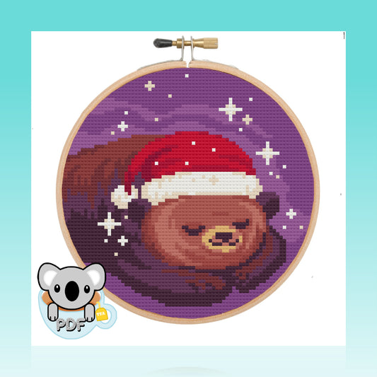 Sleepy Christmas Bear - Bunny Collection - Cross Stitch Pattern PDF Download