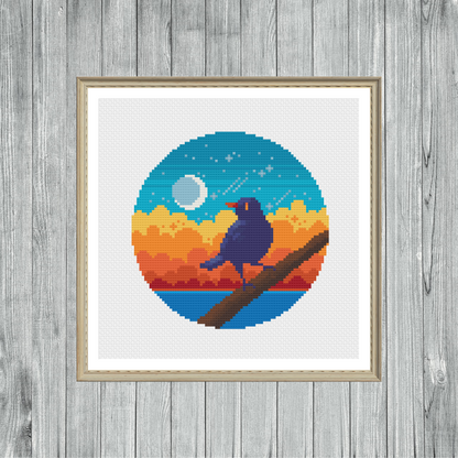 Blue Bird Sunset - Bird Collection - Cross Stitch Pattern PDF Download