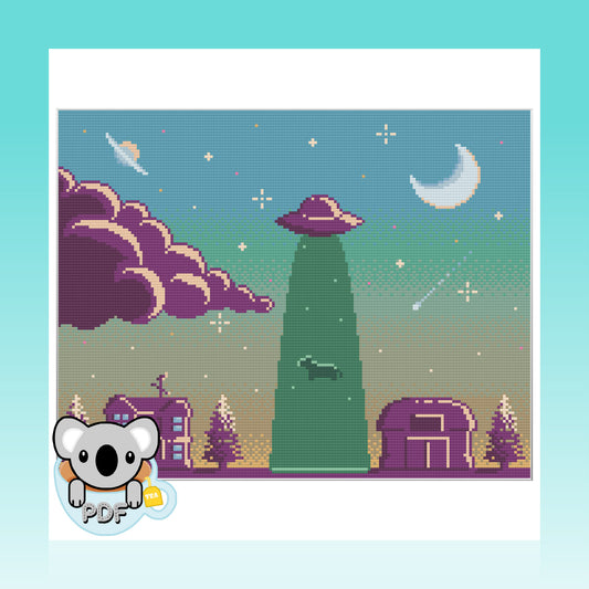 UFO Cow Abduction - Space Collection - Cross Stitch Pattern PDF Download