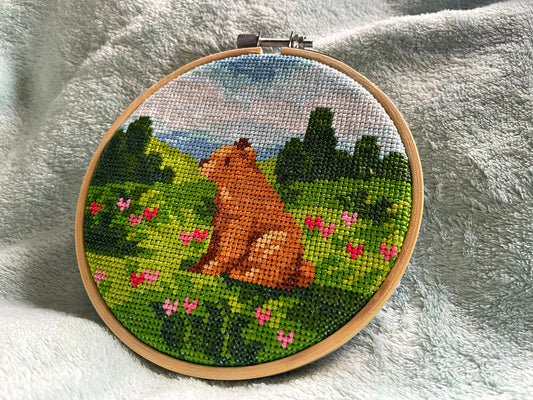 Floral Bear - Wildlife Collection - Finished Cross Stitch