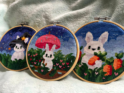 April Showers Bunny - Bunny Collection - Finished Cross Stitch