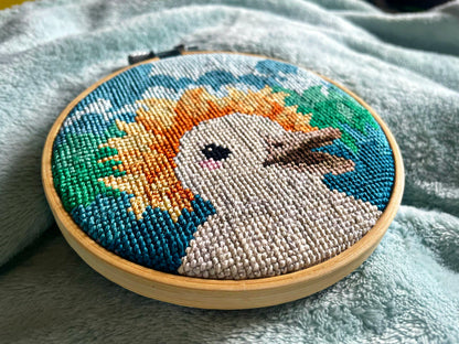 Flower Hat Duck - Wildlife Collection - Finished Cross Stitch