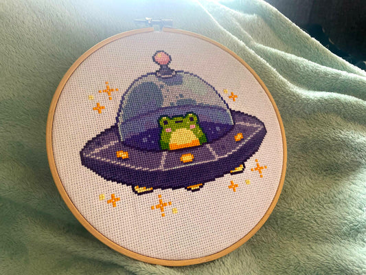 Spaceship Frog - Kawaii Collection - Finished Cross Stitch